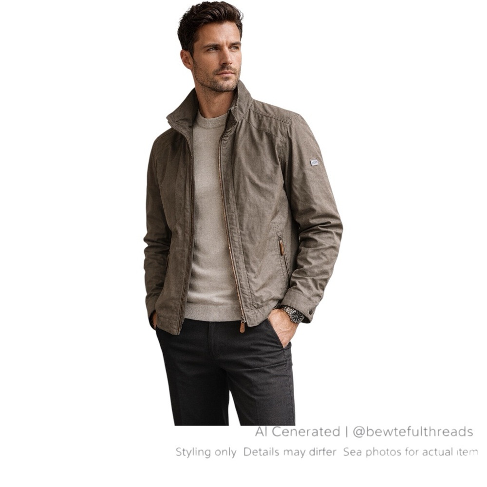 Bugatti Olive Brown Tech Jacket 48R Lightweight Zip Utility Minimalist
